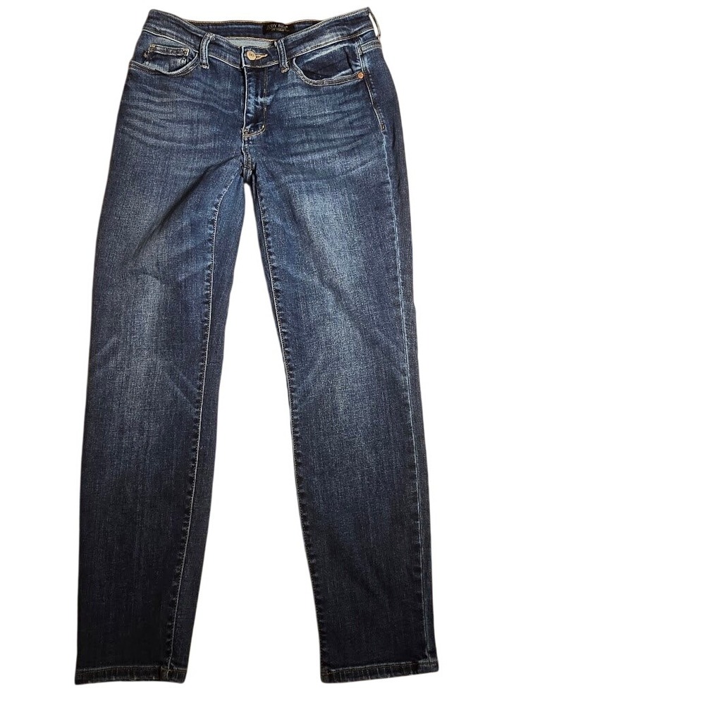 Judy Blue Jeans Women 7/28 Los Angeles Slim Straight Dark Wash Faded Whiskered